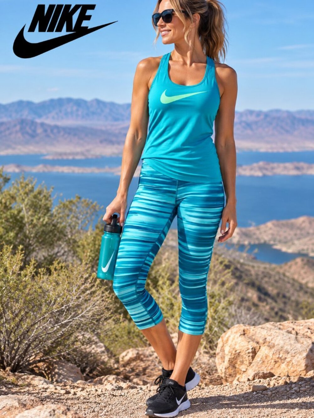 Nike Legend Light Swift Print Capri Leggings XS Blue Turquoise Dri-FIT Workout